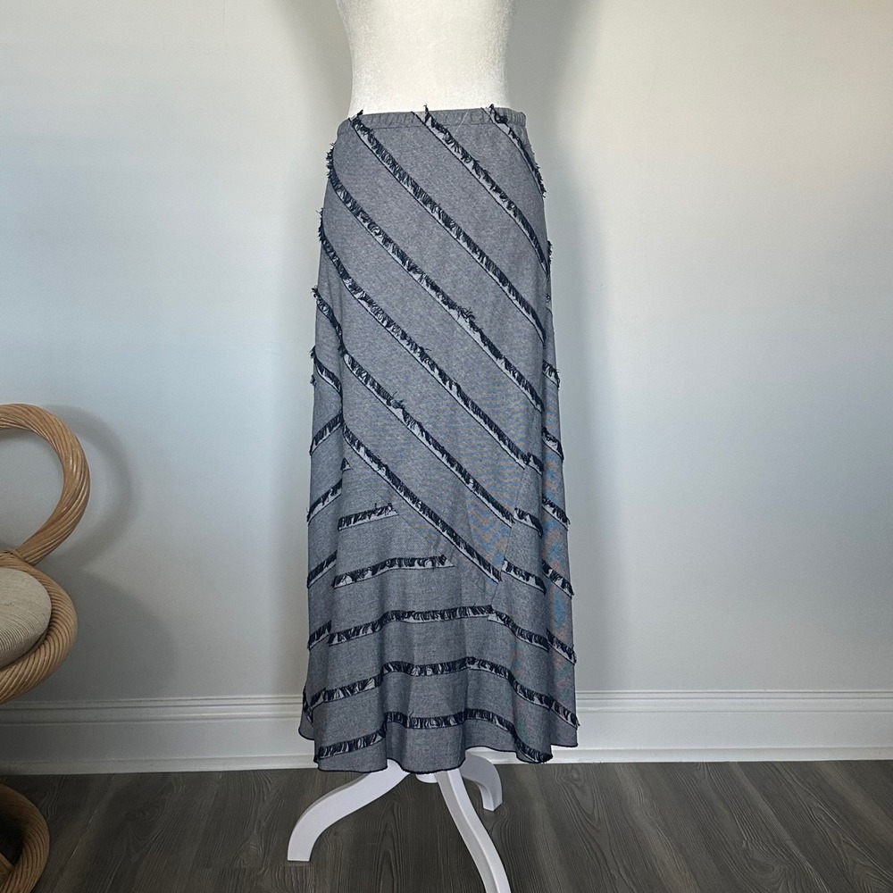 Denim Look Midi Skirt Frayed Details - SIZE 12 Lena Gabrielle‎ New York Y2K